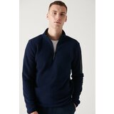 Avva Men's Navy Blue High Neck Pocket Detailed Half Zipper Standard Fit Regular Fit Fleece Sweatshirt cene