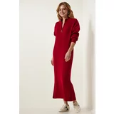 Happiness İstanbul Women's Red Ribbed Oversize Knitwear Dress