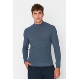 Trendyol Indigo Men's Ribbed Collar Zippered Sweater Cene