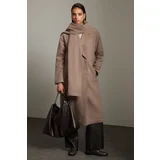 Trendyol Mink Oversize Woolen Wide Cut Long Coat with Shawl