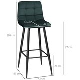  Set od 2 barske stolice moderan dizajn mekano sjedalo čelični okvir 42 x 47 x 105 cm zelena | shoptok.hr