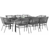  9-dijelni vrtni blagovaonski set s jastucima poliratan i staklo Siva 200 x 100 x 74 cm | shoptok.hr