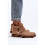 Boto Women's Flat Heel Ankle Boots with Straps Beige Melviana | ePonuda.com