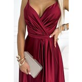 Numoco Women's elegant long satin dress with neckline and slit | Shoptok.si