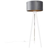 QAZQA Sodobna stojalo za talno svetilko bela s sivim velur odtenkom 50 cm - Tripod Classic Cene