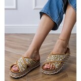  Beige flip-flops with rhinestones on straps Kelara | ePonuda.com