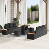vidaXL set od 9 komada vrtnih sofa s jastučićima crni poli ratan akacija, set od 3 komada vrtnih stolica s jastučićima crni poli ratan akacija | shoptok.hr