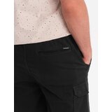 Ombre Men's cotton cargo shorts with elastic waistband - black | shoptok.hr