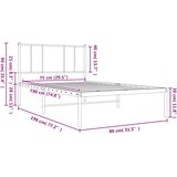  Metalni okvir krevet bez madraca s uzglavljem bijeli 75x190 cm | shoptok.hr