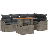 vidaXL 6-dijelni vrtni sofe set s jastučićima Sivi Poli Ratan Acacia, 2-mjesta vrtni sofe s jastučićima Sivi Poli Ratan | shoptok.hr