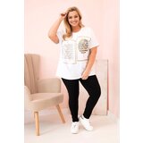 Kesi Włoski Women's cotton Plus Size blouse with rhinestones white + khaki | Shoptok.si