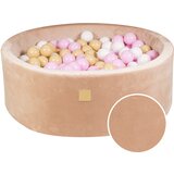 MeowBaby Round Ball Pit z žogicami 7cm za otroka, 90x30cm/200 žogic, Corduroy žamet, Pesek: pastelno roza, bela, bež, (20800795) | Shoptok.si