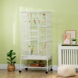 PawHut Kletka za ptice iz jekla in PP z gredicami, igračami, posodami za hrano in odstranljivim pladnjem, 83x53x180cm, bela, (20752745) | Shoptok.si