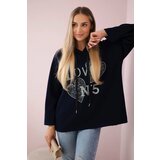 Kesi Włoski Oversized viscose sweatshirt Love navy blue Cijene