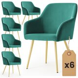 AKORD Estelle Gladki Jedilni Stoli Iz Žameta, Komplet 6 Stolov, Stekleničasto Zelena, Noge Zlate Barve, (5000333429) | Shoptok.si