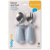 BabyOno Set žlica i vilica od čelika i slikona s graničnikom 12m+, plava | shoptok.hr