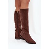 Boto Suede Boots With Flat Heel Brown Eelin | shoptok.hr