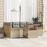 vidaXL Set 7 delne vrtne sofe s blazinami Bež Poli ratan Akacija | Shoptok.si