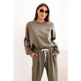 Kesi Włoski Ladies' butter set with a loose sweatshirt and pants with the inscription LOVE khaki u