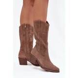 Boto Openwork Cowboy Boots Women's Heeled Dark Beige Olivette | shoptok.hr