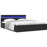 Maison Chic Dvižni Posteljni okvir - Dvoposteljna postelja - Zakonska postelja LED črno umetno usnje 160x200 cm, (21695096) | Shoptok.si