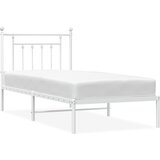 Maison Chic Kovinski Posteljni okvir - Enojna postelja - Postelja za odrasle z vzglavjem bel 90x200 cm, (21694878) Cene