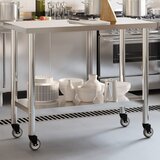 vidaXL kuhinjska delovna miza s kolesi 110x55x85 cm nerjaveče jeklo | Shoptok.si