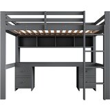 Lumor Postelja z mezzanine 90x200 cm - S pisalno mizo in 2 komodama - Iz masivnega bora in MDF - Siva, (22155929) | Shoptok.si