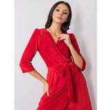 Fashion Hunters Crvena haljina od velura s pojasom Cene