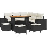 vidaXL 9 Dijelni Vrtni Sofa Set s Jastučićima Crni Poli Ratan Acacia, 4 Dijelni Vrtni Set za Obrok s Jastučićima Crni Poli Ratan Acacia Cijene