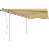 vidaXL ročno zložljiva tenda s stebrički 4,5x3 m rumena in bela | Shoptok.si