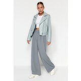 Trendyol Dolphin Gray With Velcro Belt High Waist Pleated Wide Leg Knitted Pants | Shoptok.si