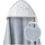 Interbaby Set ručnik s kapuljačom + podbradak Medvjedić Sivo | shoptok.hr
