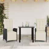 vidaXL 3-dijelni vrtni blagovaonski set s jastucima od poliratana crni | shoptok.hr