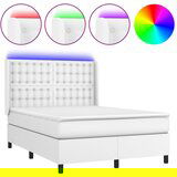 The Living Store Box spring postelja z vzmetnico LED bela 140x190cm umetno usnje - Box Spring Postelja, (21503525) | Shoptok.si