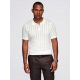 Ombre Men's openwork polo shirt with zipper at neckline - white | Shoptok.si