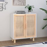  Komoda bijela 60 x 30 x 70 cm masivna borovina i prirodni ratan | shoptok.hr