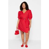 Trendyol Curve Plus Size Dress - Red - Wrapover Cene