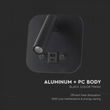  Zidna LED spot svetiljka sa USB portom LED/8W/230V 3000K crna | Eponuda.com