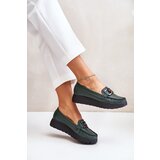 Zazoo Leather Moccasins On Platform With Decoration Dark Green 10141 | Shoptok.si
