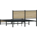 vidaXL Kovinski posteljni okvir z vzglavjem sonoma hrast 137x190 cm, (21322034) | Shoptok.si