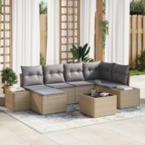 vidaXL 7-delni vrtni kavč set z blazinami črn poli ratan | Shoptok.si