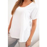 Kesi Włoski Women's cotton blouse with V-neckline and short sleeves white | Shoptok.si