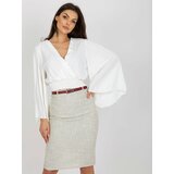 Fashion Hunters Ecru short formal blouse with pleated sleeves Cene