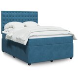 vidaXL Box spring postelja z vzmetnico temno modra 140x190cm žamet | Shoptok.si