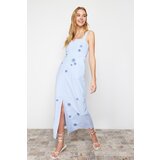 Trendyol Blue A-Line Embroidered Woven Maxi Dress Cene