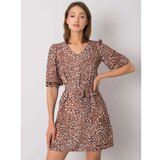 Fashion Hunters Brown patterned dress with a belt Cene