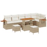 vidaXL 9-dijelni vrtni sofa set s jastučićima Bež Poli ratan Akacija, 3-dijelni vrtni stolni set s jastučićima Bež Poli ratan Akacija Cijene