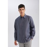 Defacto Relax Fit Polo Neck Twill Modal Blend Basic Plain Long Sleeve Shirt | Eponuda.com