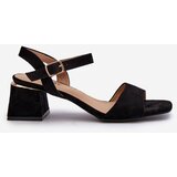 EVENTO Women's Black Faux Suede Block Heel Sandals Leisha | shoptok.hr